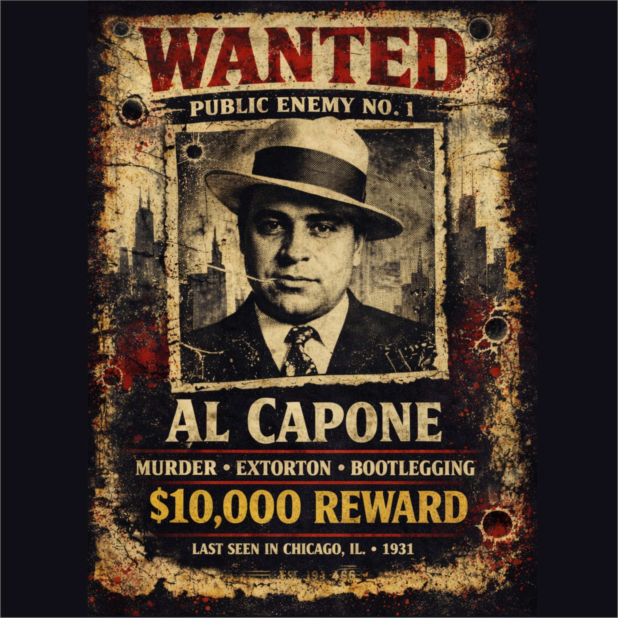 Al Capone Wanted Poster Graphic Tee